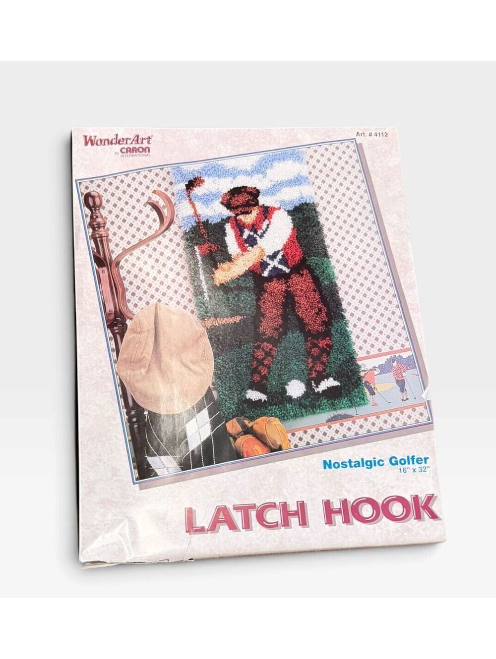 Vintage WonderArt Nostalgic Golfer Latch Hook Kit 4112 16x32 Golf Caron